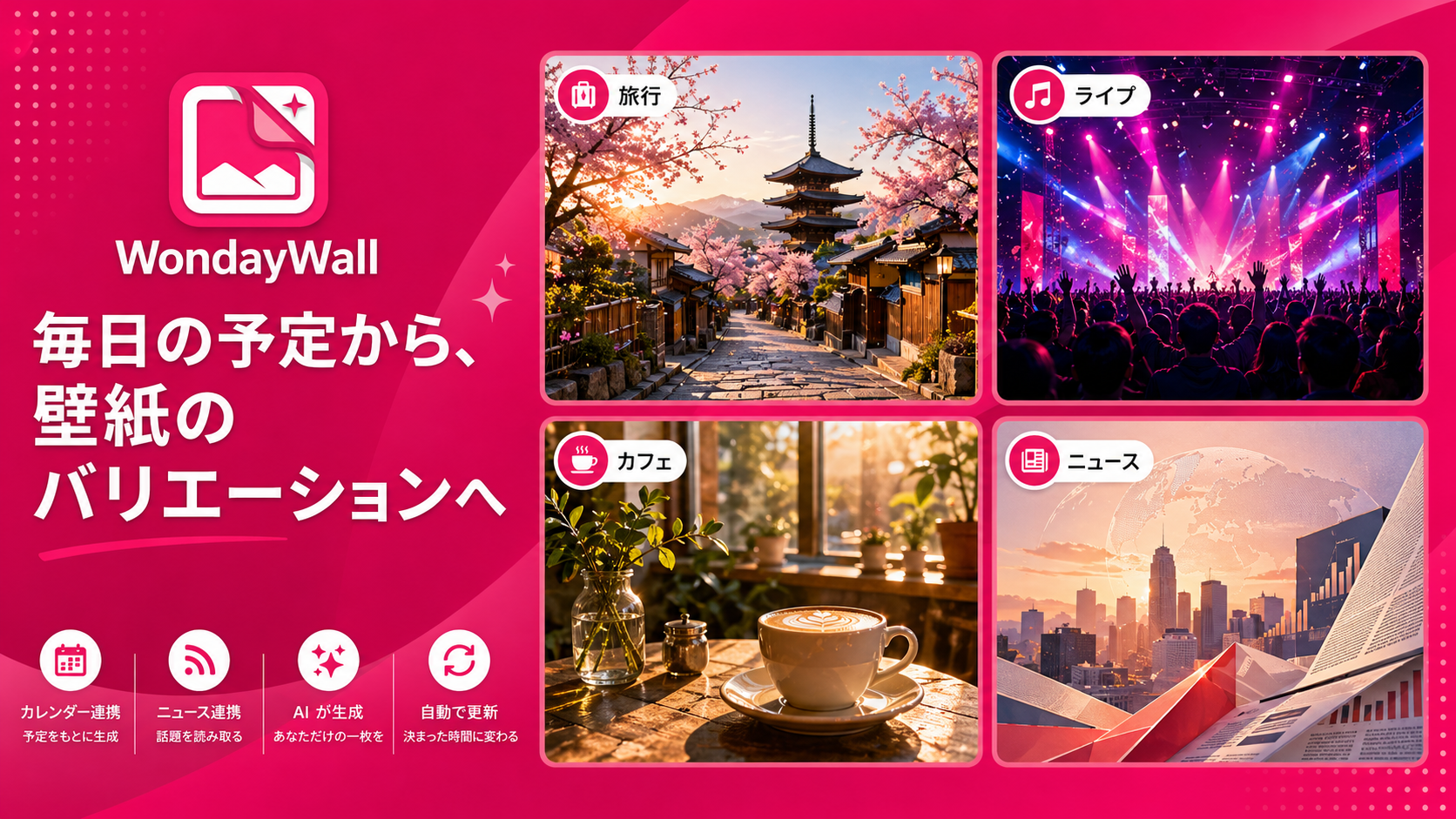 予定やニュースに合わせた壁紙バリエーション
